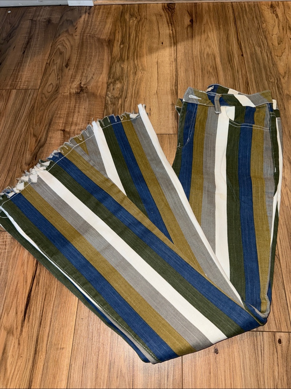 Hope Striped Wide Leg Pants in Blue, Olive & Cream